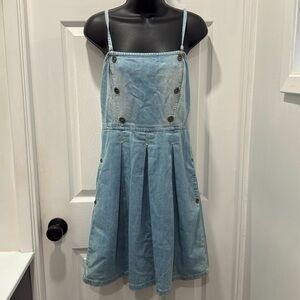 MNG Jeans by Mango Button Bid Pleated Skirt Detail Denim Dress